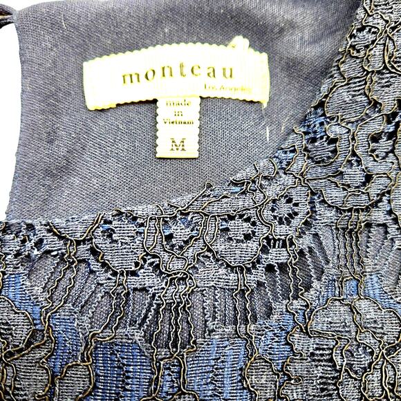 Monteau Women's Dress Medium M Size Blue Lace Sleeveless  Misses 10 12 - Picture 3 of 6